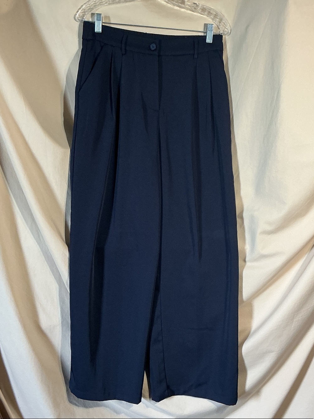 High-Rise Wide-Leg Trousers in Navy - Women's Tailored Pants